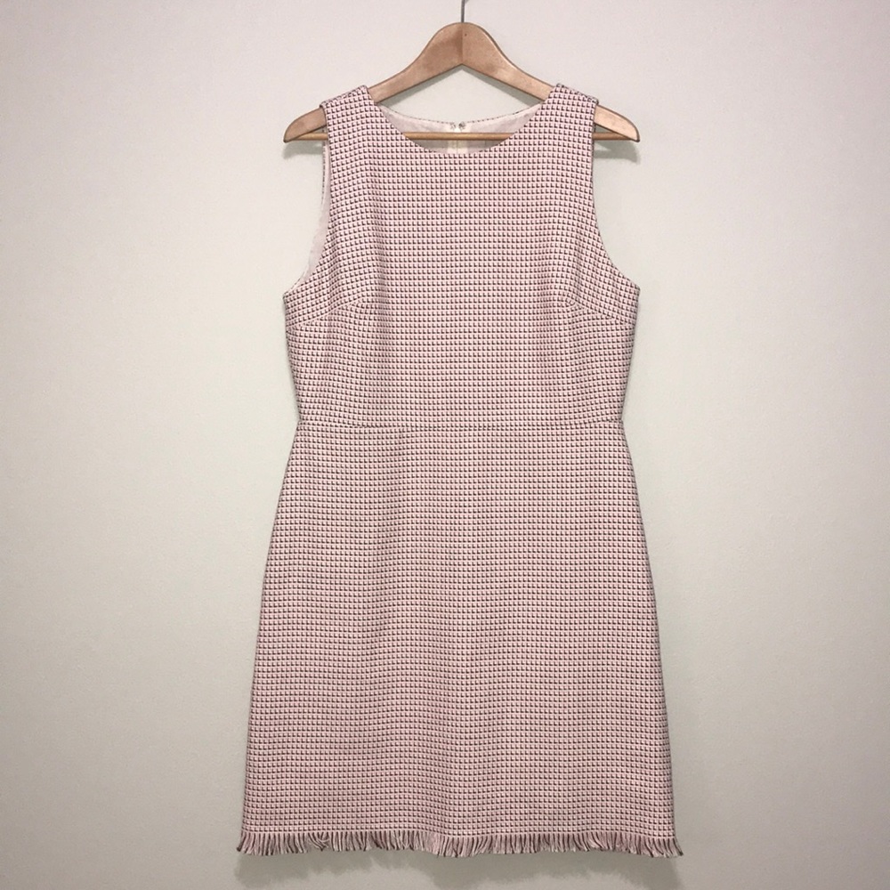 LOFT Pink& Black Houndstooth Sleeveless Dr…